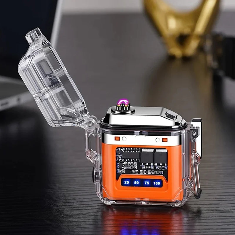 1Pc-Outdoor Lighting Electric Lighter - Advanced Transparent Arc Shell Design|Waterproof Power Display | Easy to Charge Portable