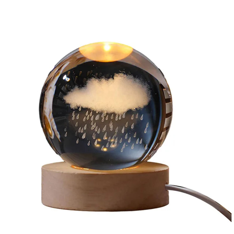 3D Moon Crystal Ball Night Light USB LED Table Lamp with Glowing Planet Galaxy Astronaut Design - Ideal for Tabletop Decorations and Kids' Gifts