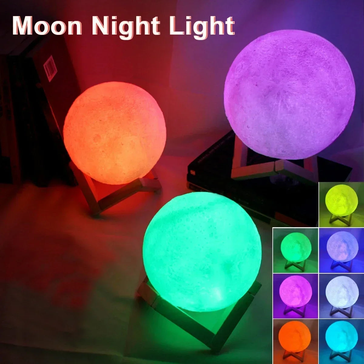 Moon Lamp LED Night Light with Stand - Battery Powered, Starry Lamp for Bedroom Decor, Night Lights for Kids - 8cm