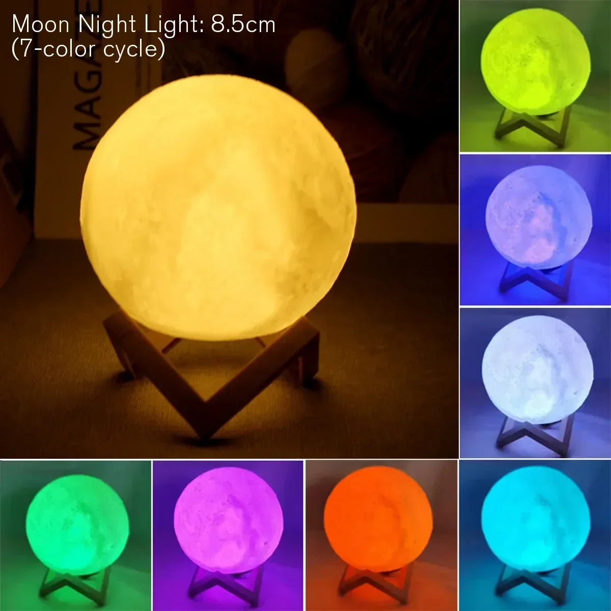 Moon Lamp LED Night Light with Stand - Battery Powered, Starry Lamp for Bedroom Decor, Night Lights for Kids - 8cm