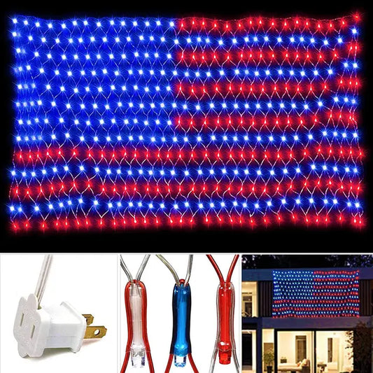 American Flag Lights Outdoor 420 LED String Lights Waterproof USA Flag Outdoor Party Decor for Independence Day Memorial Day