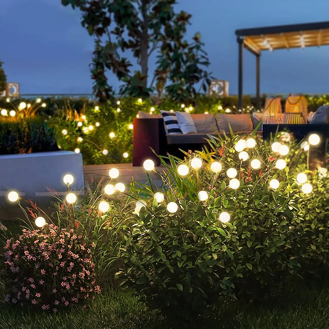 Solar Powered LED Firefly Lights for Outdoor Garden Decoration - Set of 8 - Warm White