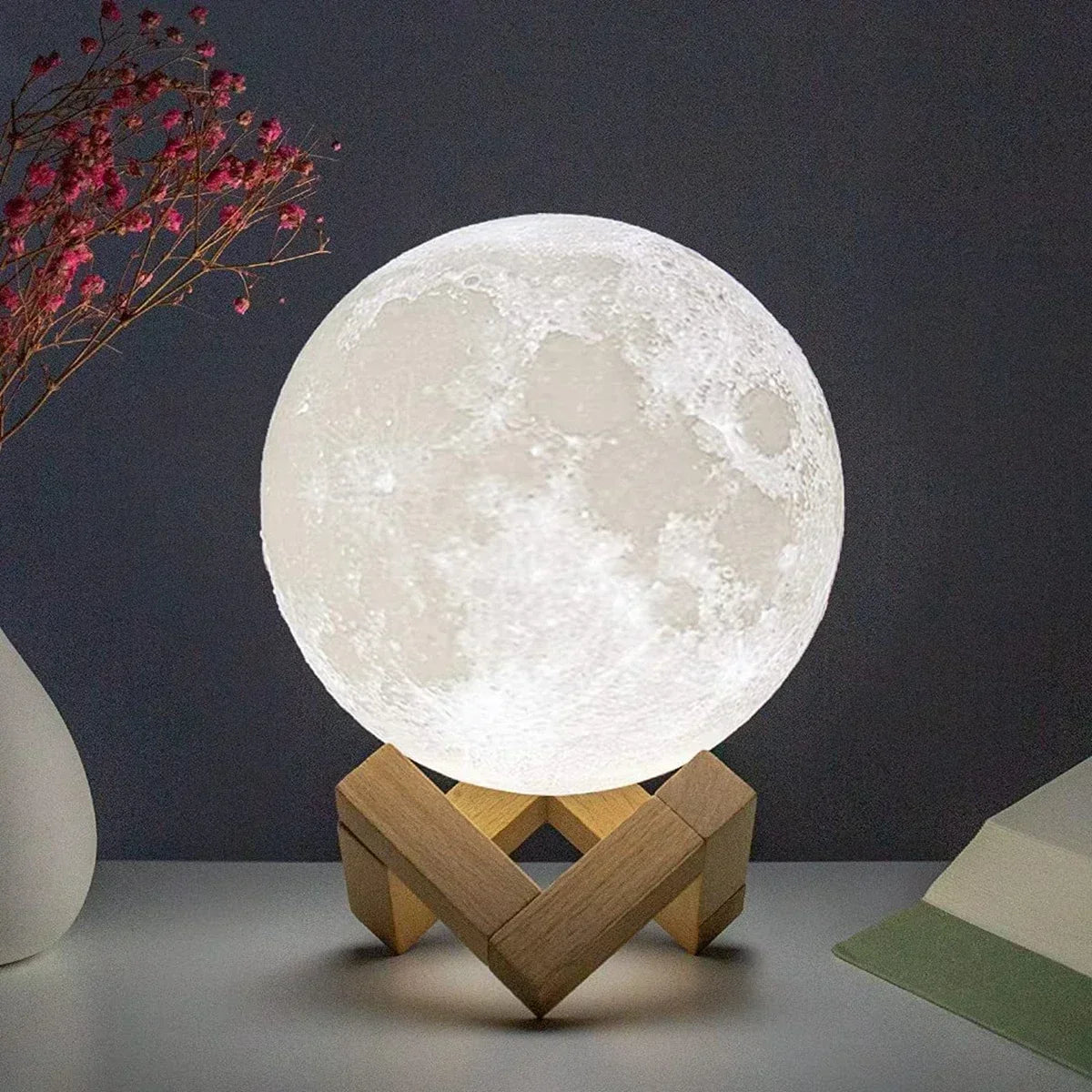 Moon Lamp LED Night Light with Stand - Battery Powered, Starry Lamp for Bedroom Decor, Night Lights for Kids - 8cm