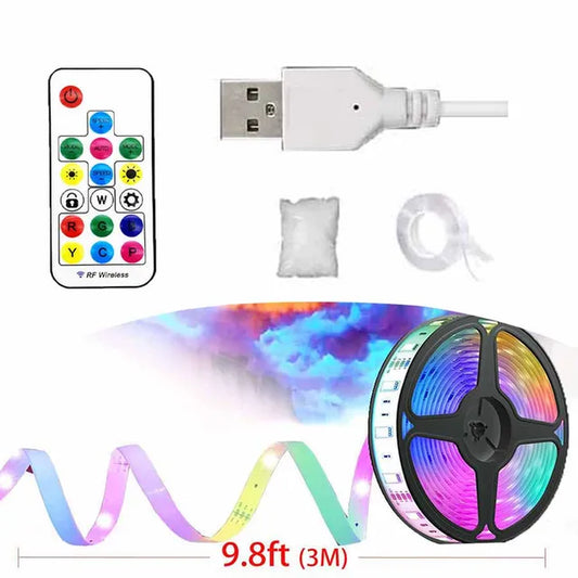 LED 3D Lightning Cloud Light Strip 9.8FT USB Plug Remote Control Dimmable Colorful Atmosphere Bedroom Decoration Night Light