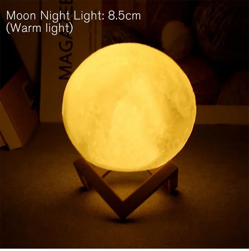 Moon Lamp LED Night Light with Stand - Battery Powered, Starry Lamp for Bedroom Decor, Night Lights for Kids - 8cm