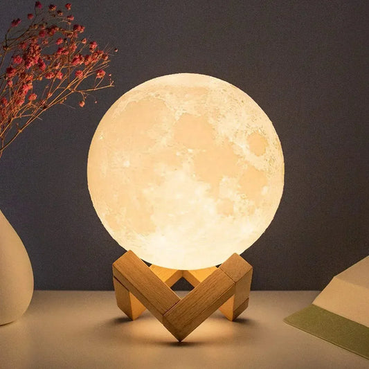Moon Lamp LED Night Light with Stand - Battery Powered, Starry Lamp for Bedroom Decor, Night Lights for Kids - 8cm